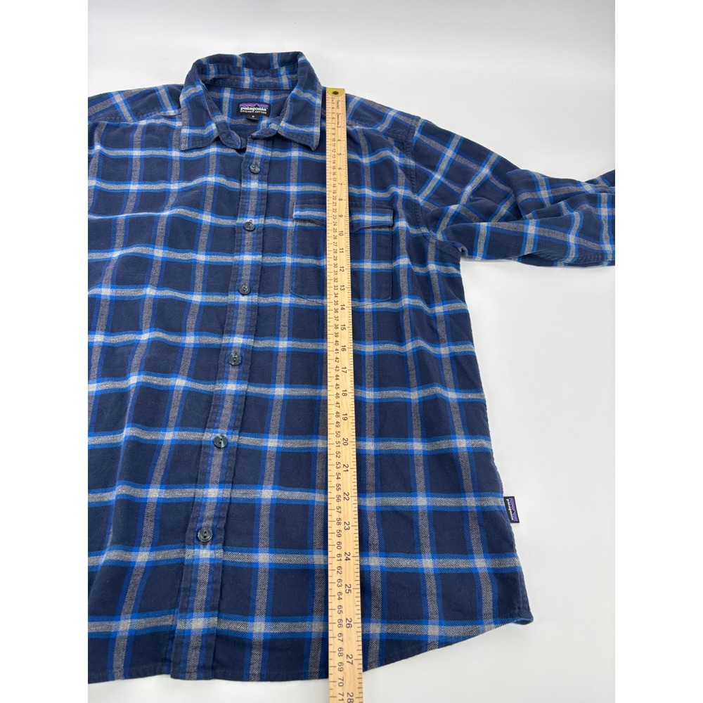 Patagonia Mens Organic Cotton Flannel Shirt Blue Grey Plaid Size M Long Sleeve - Picture 4 of 11